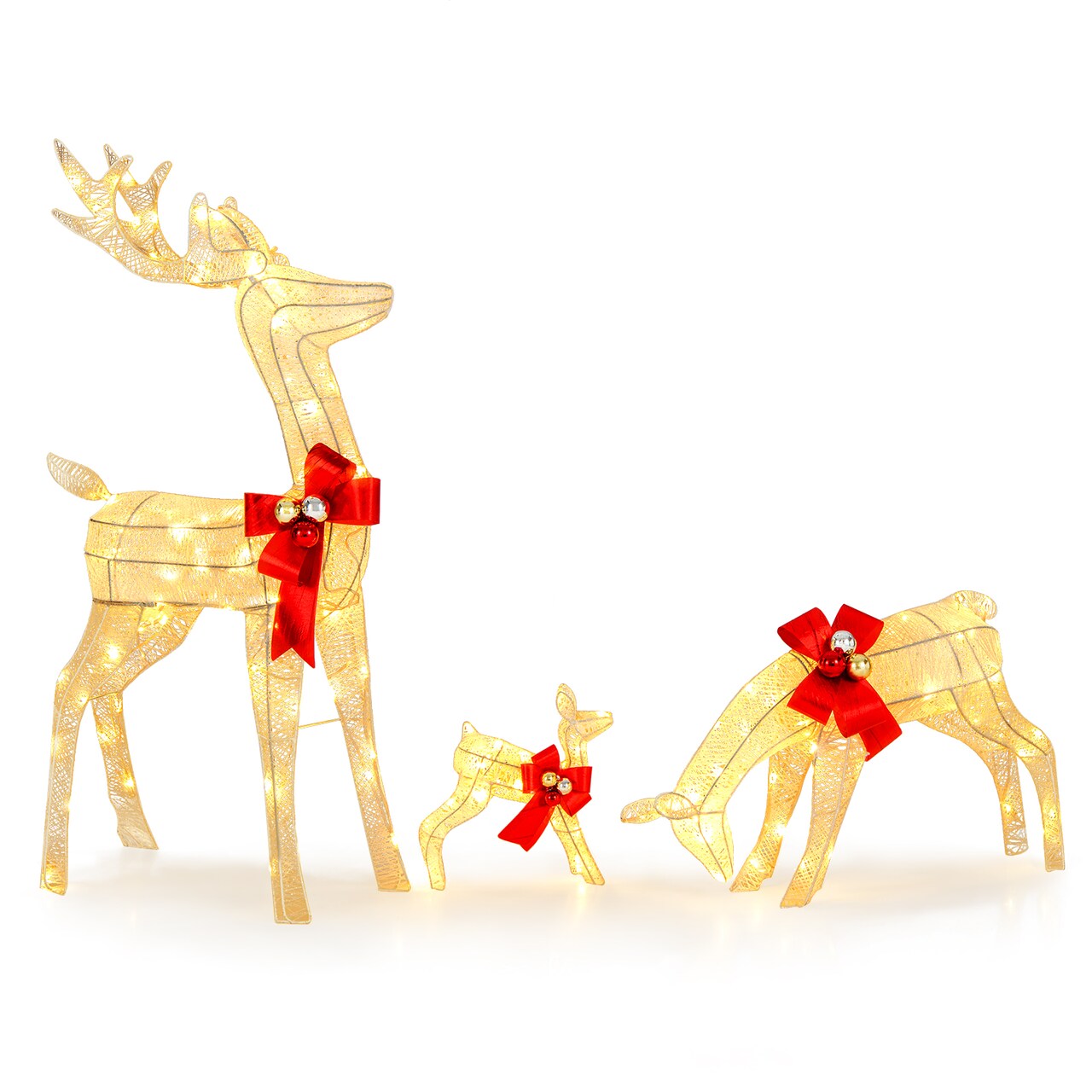 Christmas Reindeer Family 3-Piece LED Lighted White Buck Doe Fawn Indoor Outdoor